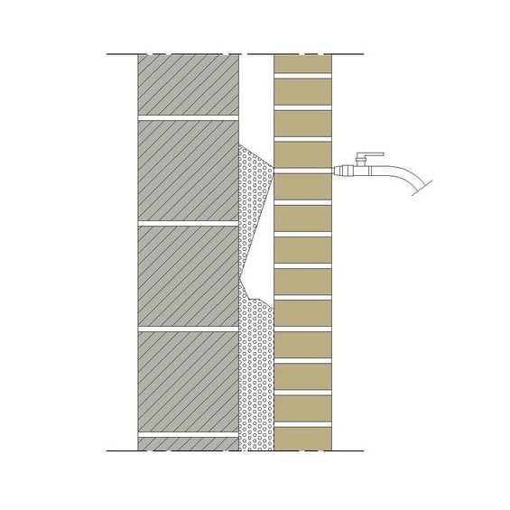 Isolation par soufflage derrière une brique de parement d'un mur — © Christelle Wauters, bati.natagora.be